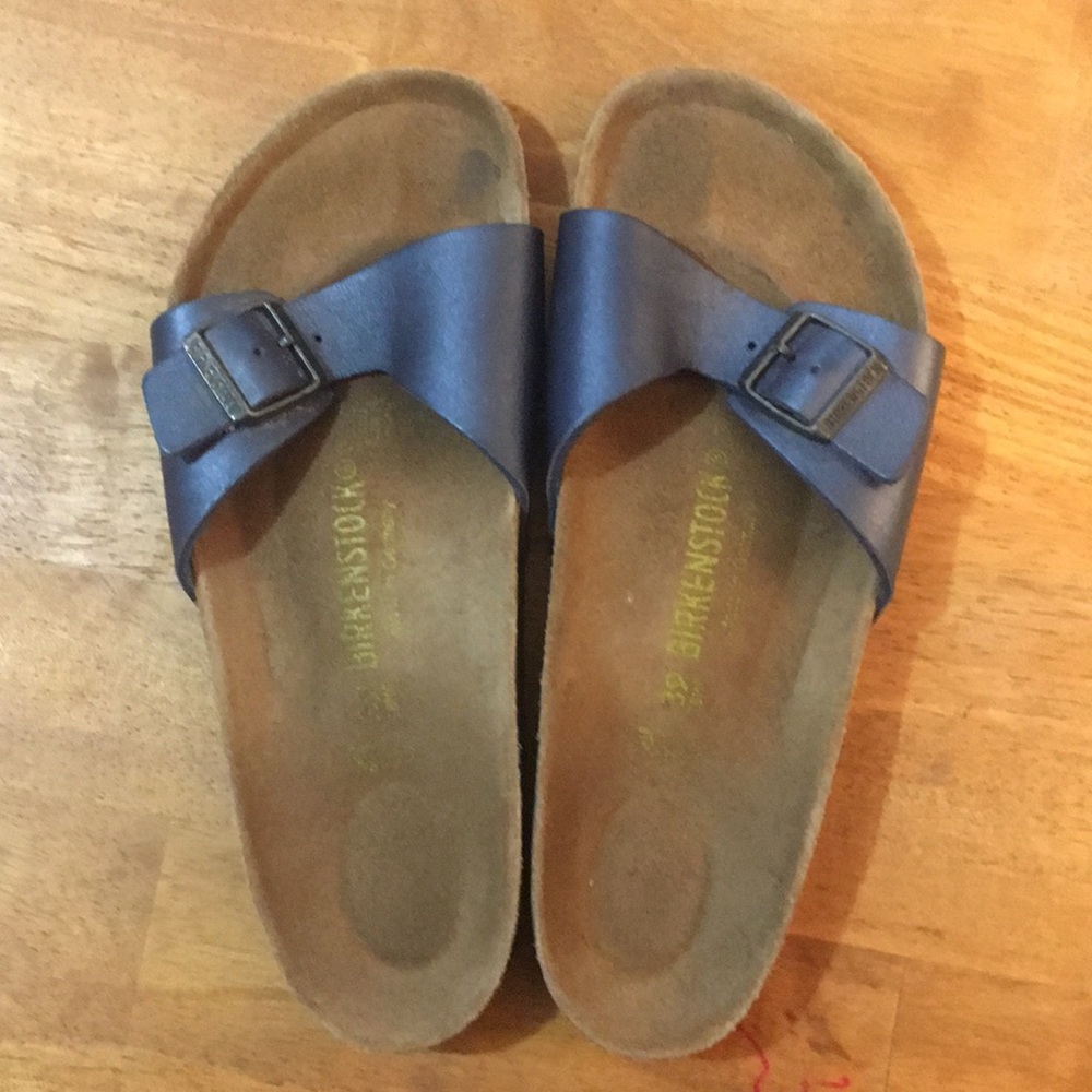 Metallic navy blue Madrid Birkenstock sandals
